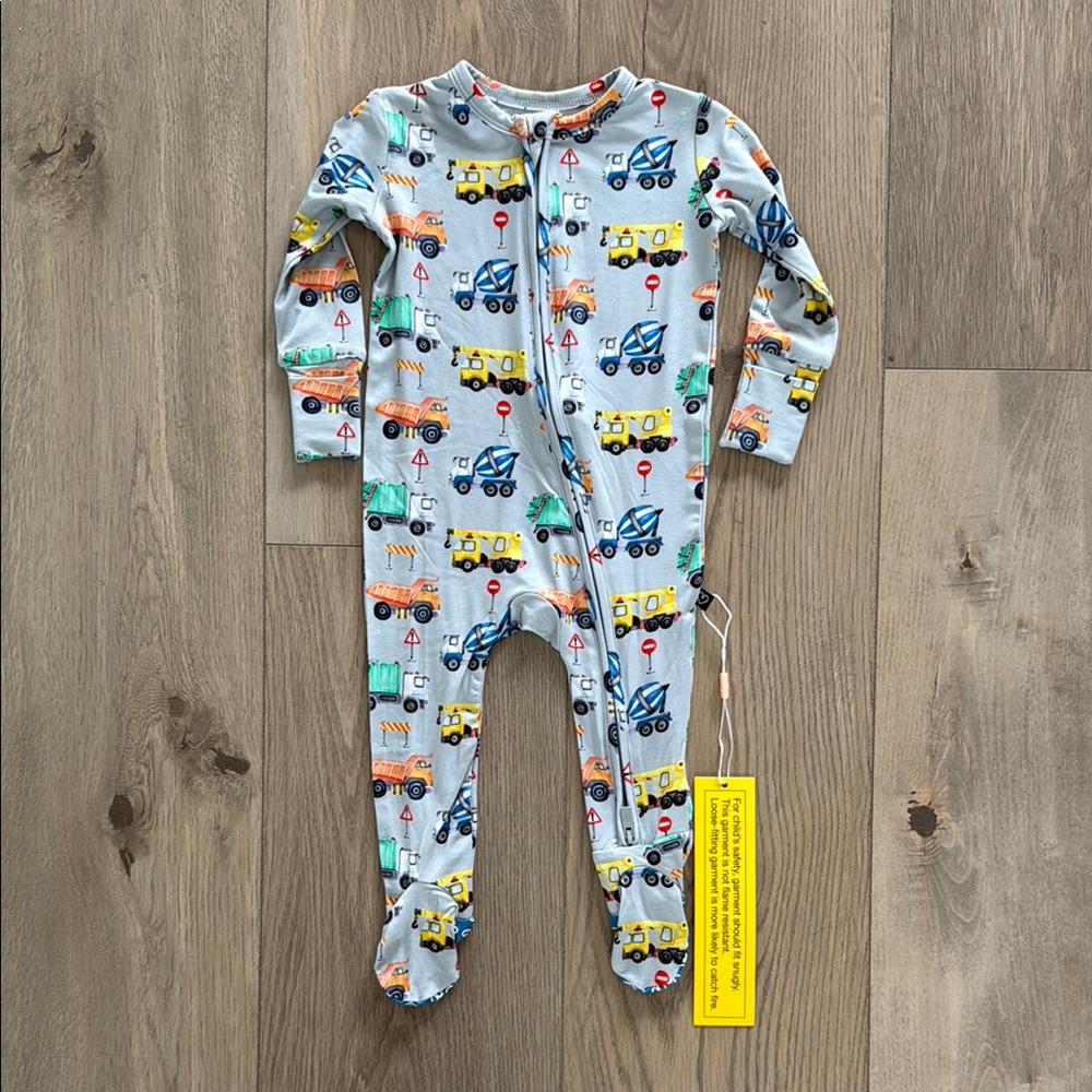 Gray and Yellow Footies with Playful Vehicle Print